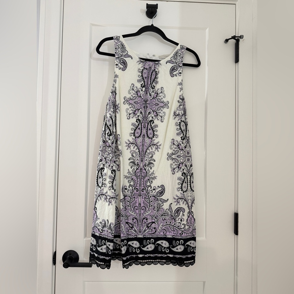 LOFT White and Purple Patterned Mini Dress